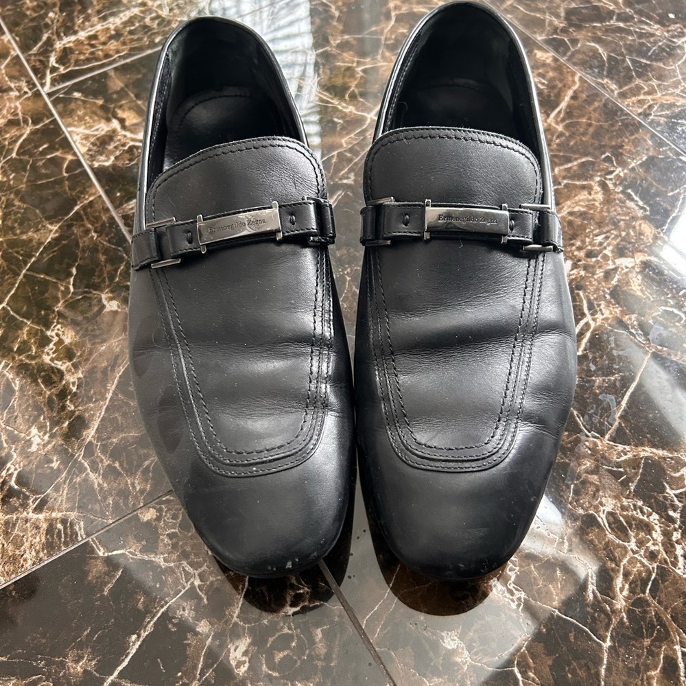 Ermenegildo Zegna Black Leather Loafers with Buckle